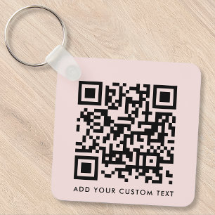 QR Code Minimalist Simple Blush Pink Custom Text Key Ring