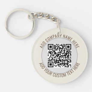 QR Code Minimalist Simple Gray Round Budget  Key Ring