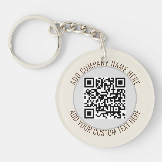 QR Code Minimalist Simple Grey Round Budget  Key Ring (Front)