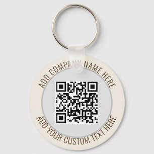 QR Code Minimalist Simple Grey Round Budget Key Ring