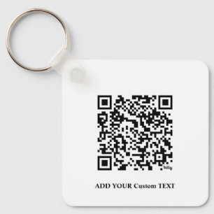 QR Code Minimalist Simple White Custom Text Logo Key Ring