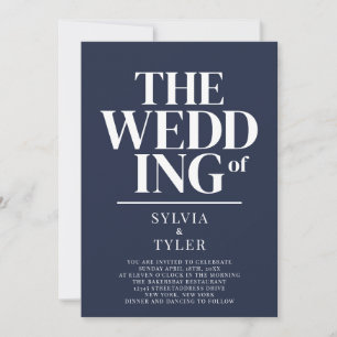 QR Code Minimalist Typography Navy Blue Wedding Invitation