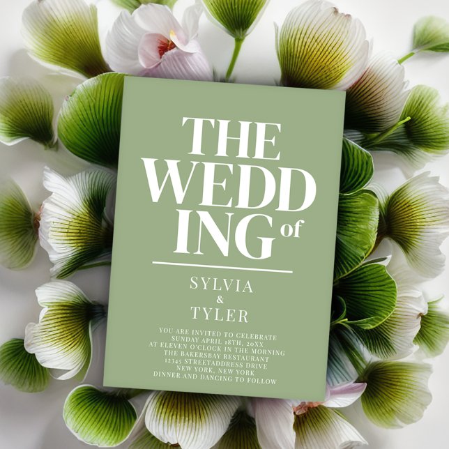 QR Code Minimalist Typography Sage Wedding Invitation (Choose this bold typography invitation for your wedding.)