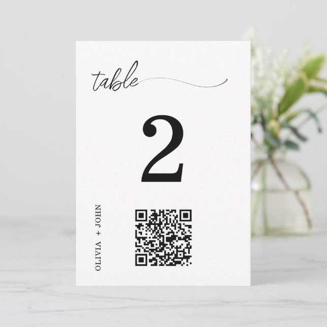 QR Code Minimalist Wedding Table Place Card (Standing Front)