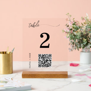 QR Code Minimalist Wedding Table Place Card Acrylic Sign