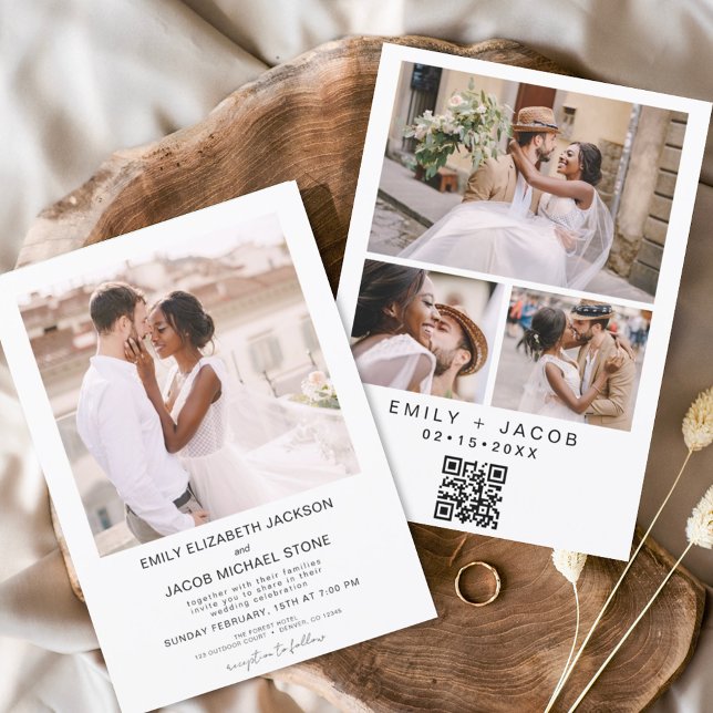 QR code Minimalist White Wedding Photo Invitation (Creator Uploaded)