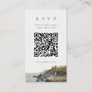 QR Code Misty Irish Coast Cliff Wedding RSVP Card