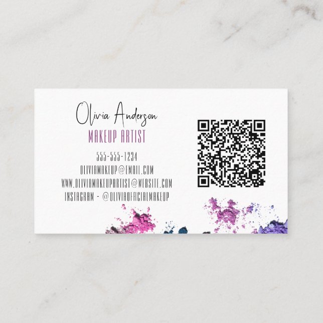QR Code Modern Beauty Swatch Makeup Artist Business Card (Back)