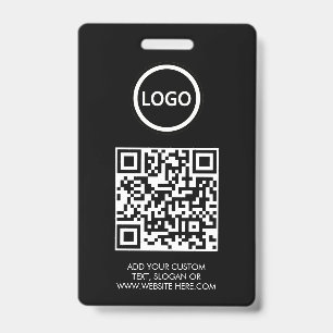 QR Code   Modern Black Business Logo Event ID Badge