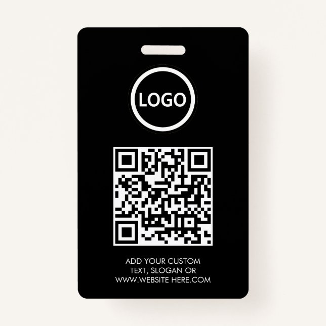 QR Code | Modern Black Business Logo Event ID Badge (Front)
