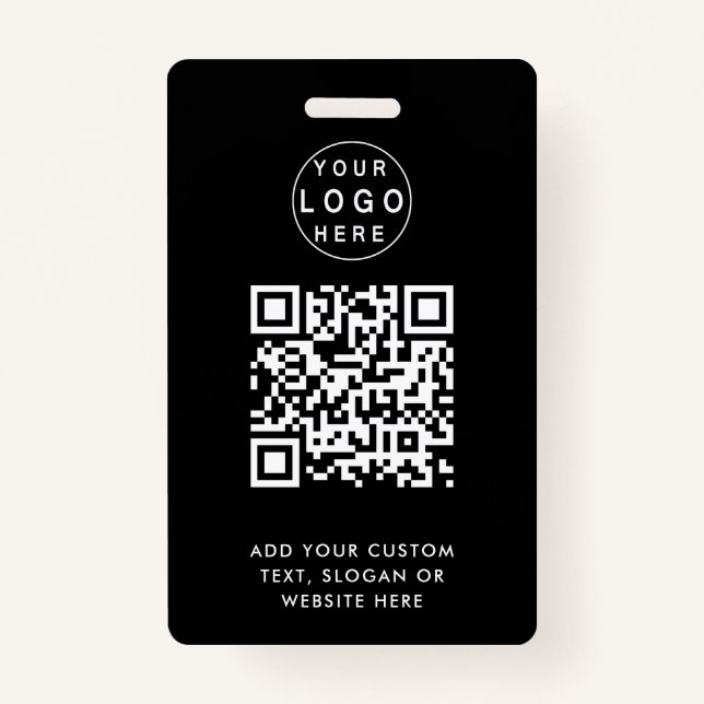 QR Code | Modern Black Business Logo Event ID Badge (Front)