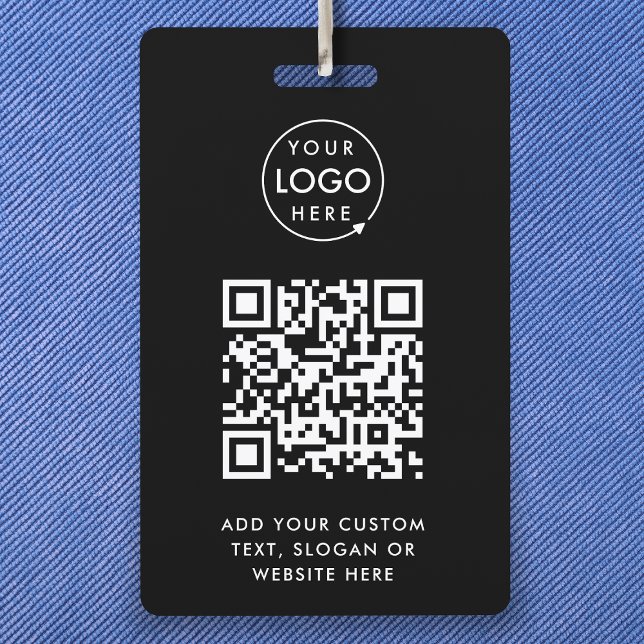 QR Code | Modern Black Business Logo Event ID Badge (Creator Uploaded)
