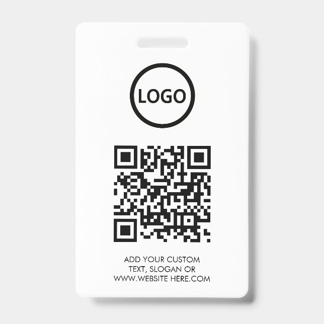 QR Code | Modern Black Business Logo Event ID Badge (Front)