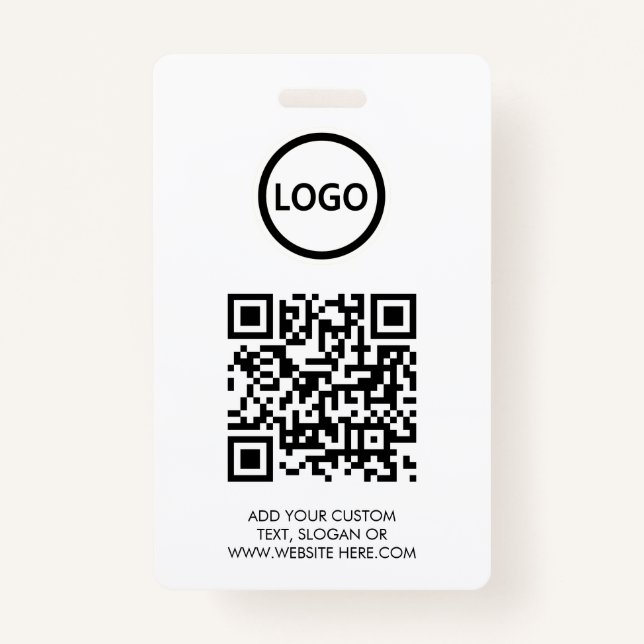 QR Code | Modern Black Business Logo Event ID Badge (Front)
