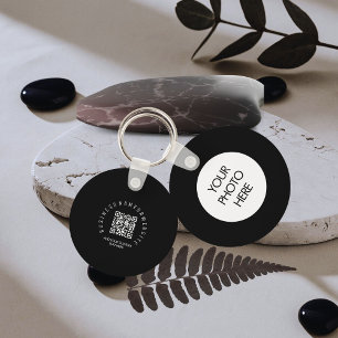 QR Code modern, Black Business logo Round Key Ring