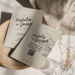 QR Code Modern Black Cream Retro Whimsical Wedding Invitation<br><div class="desc">This wedding invitation is perfect for your wedding if you looking for unique and easy editable design .An elegant unique simple minimalist cream wedding template invitation. Which features plain beige creamy background. And black hand lettered bride's and groom's first names. and editable info with monogram in the in the back...</div>