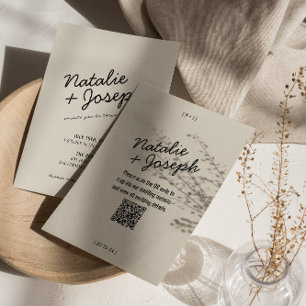 QR Code Modern Black Cream Retro Whimsical Wedding Invitation