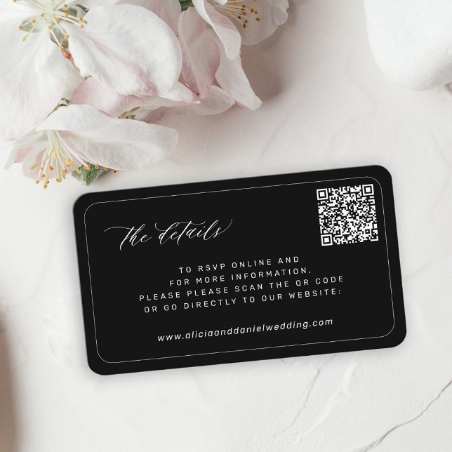 QR CODE modern black wedding website details Enclosure Card (Creator Uploaded)
