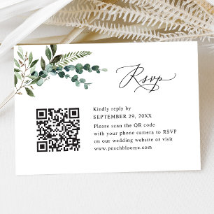 QR Code Modern Boho Greenery Wedding RSVP Card