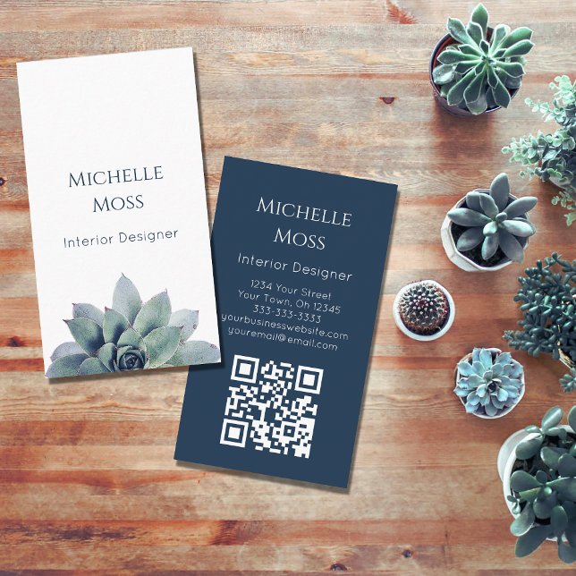QR code Modern Botanical Desert Succulent  Business Card (Creator Uploaded)
