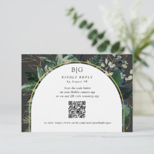 QR code Modern Botanical Greenery foliage wedding  RSVP Card