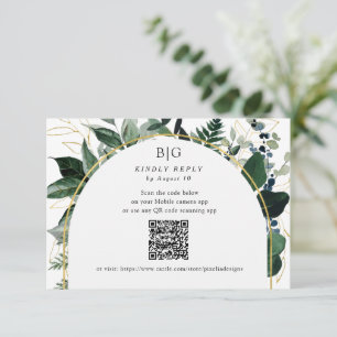 QR code Modern Botanical Greenery foliage wedding RSVP Card
