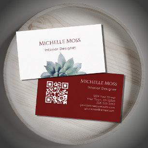 QR code Modern Botanical Succulent  Business Card