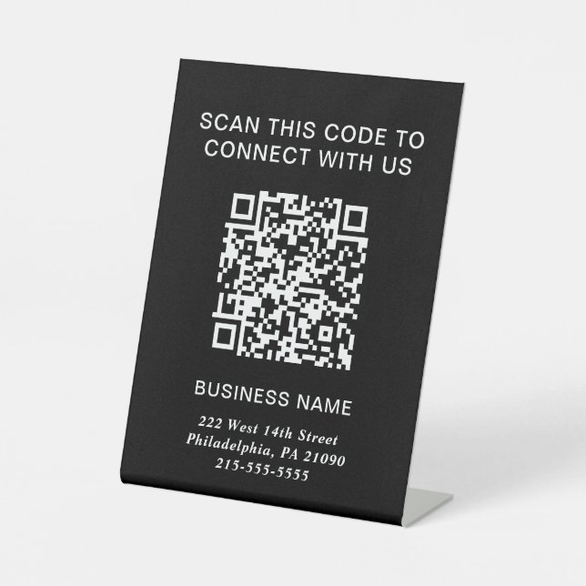 QR Code Modern Business Black Pedestal Sign (Front)