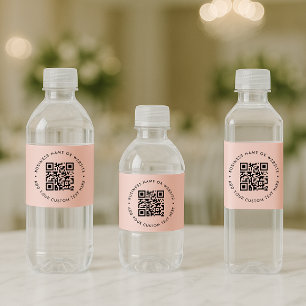 QR Code   Modern Business Blush Pink Round  Water Bottle Label