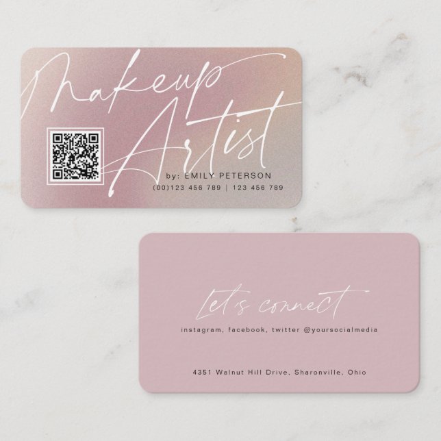 QR code modern business cards for makeup artist (Front/Back)