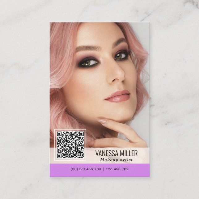 QR Code modern business cards for makeup artist  (Front)