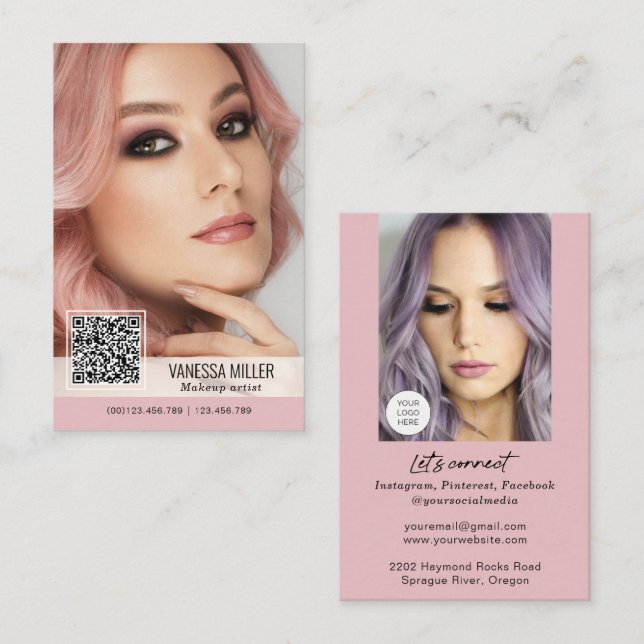 QR Code modern business cards for makeup artist  (Front/Back)