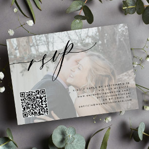QR code modern calligraphy photo wedding RSVP Card