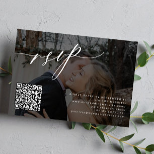 QR code modern calligraphy photo wedding RSVP Card