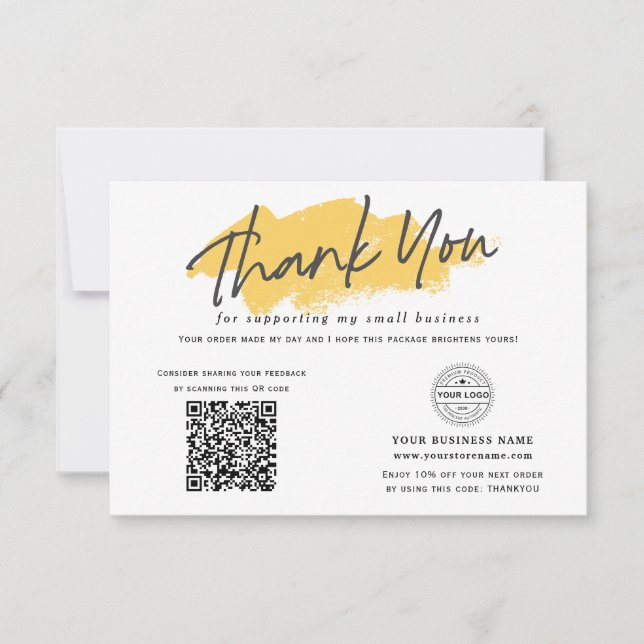 Qr code modern chic logo branding small business thank you card (Front)