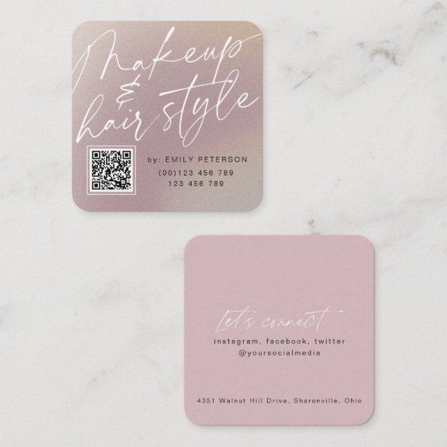 QR code modern chic makeup and hair style  Square Business Card (Front/Back)
