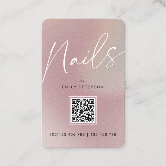 QR code modern chic nails vertical Business Card (Front)