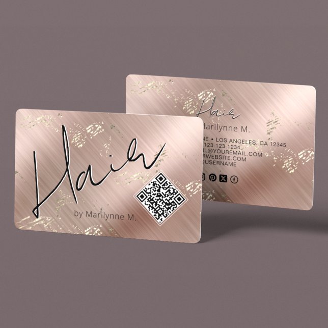 QR Code Modern Chic Pink Hair Business Card (Creator Uploaded)