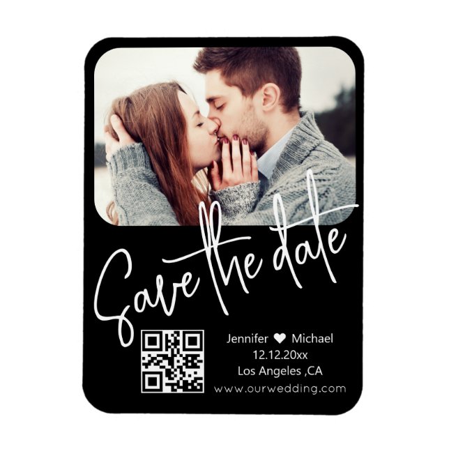 qr code modern chic wedding photo save the date  magnet (Vertical)