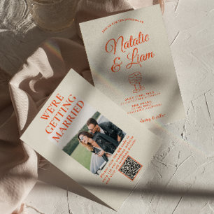 QR Code Modern Colourful Hand Drawn Retro Wedding Invitation