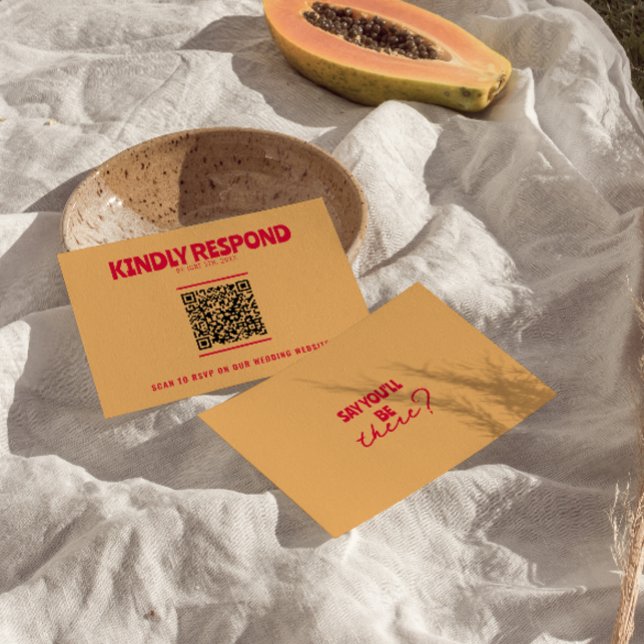 QR Code Modern Colourful Retro Fun Bold Wedding  RSVP Card (Creator Uploaded)