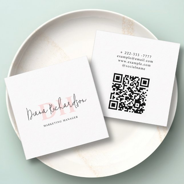 QR Code Modern Elegance Initial Monogram Square Business Card (Creator Uploaded)
