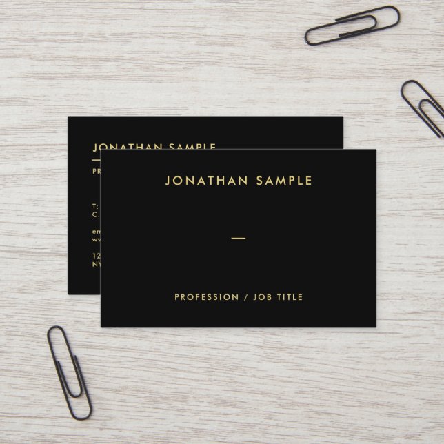 QR Code Modern Elegant Black Gold Text European Business Card (Front/Back In Situ)