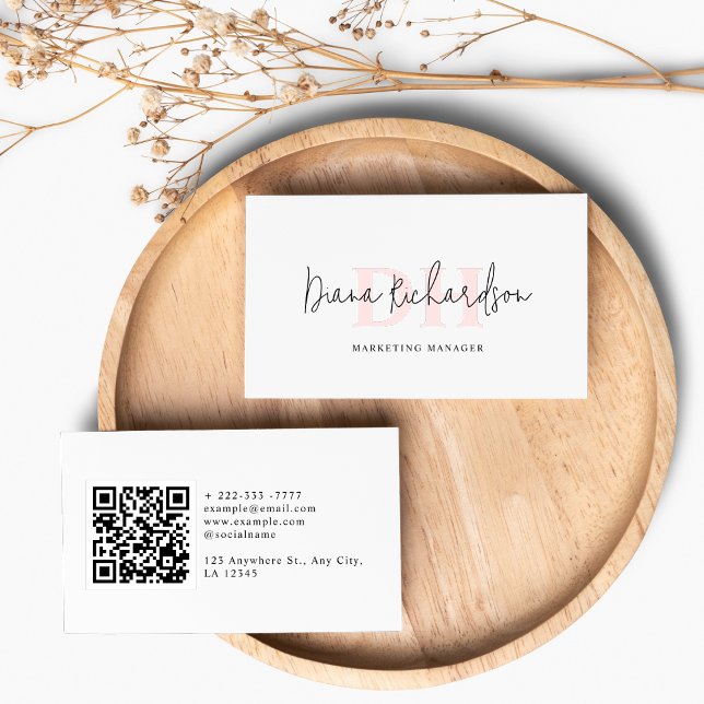 QR Code Modern Elegant & Feminine Initial Monogram Business Card (Creator Uploaded)