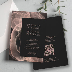 QR code modern elegant rose gold black Invitation