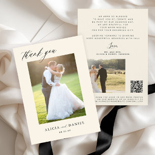 QR CODE modern elegant script photo ivory wedding Thank You Card