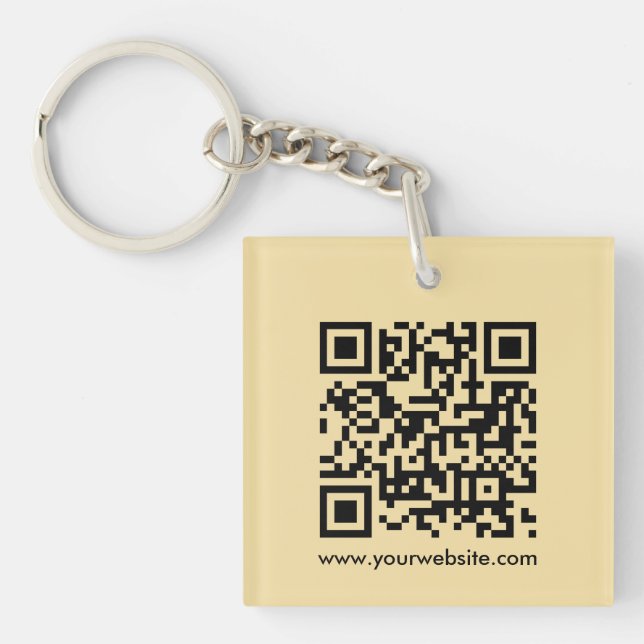 QR Code Modern Elegant Square Single Sided Gold  Key Ring (Front)