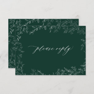 QR Code Modern Emerald Green Elegant Leaf Wedding RSVP Card
