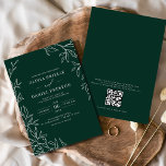 QR Code Modern Emerald Green Minimal Leaf Wedding  Invitation<br><div class="desc">Introduce your wedding with a sleek, modern minimalistic invitation featuring a convenient QR code. The clean, monochromatic design exudes sophistication and elegance, perfect for couples seeking a contemporary and refined aesthetic. The QR code adds a functional touch, allowing guests to easily access details such as RSVPs, directions, and event updates....</div>
