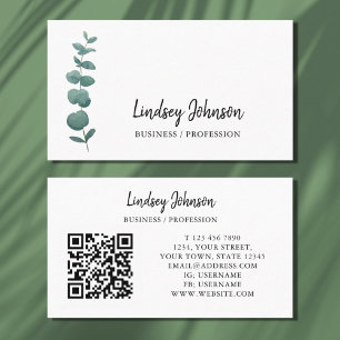 QR Code Modern Eucalyptus Profession Business Card
